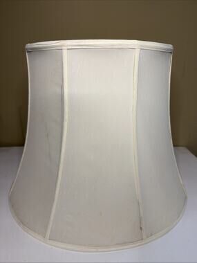 Lamp Shade Cream Fabric over Fabric 14” X 18” Ribbed Ivory Bell Vintage MCM